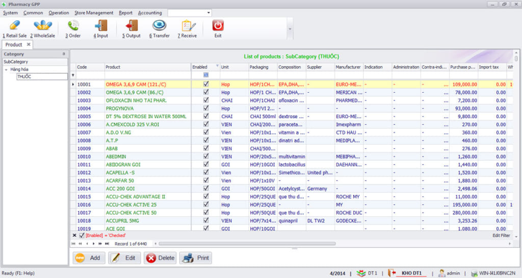 Pharmacy GPP - Sales Management Software - Product List
